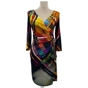 Lucian Matis Wrap Front Sheath Dress Art to Wear - Black Multicolor Plaid -Small